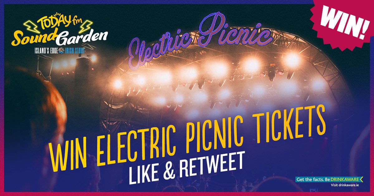 🚨 Win tickets 🚨
#ElectricPicnic is BACK and so is the Today FM Sound Garden 🔥

We want to take you AND a friend along to this sold out festival - all you have to do is..
💛 Like
🔁 Retweet

With <a href="/Islands_edge/">Island's Edge Stout</a> 🤝
Get the facts Be Drinkaware drinkaware.ie
#ticketfairy