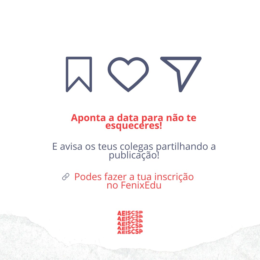 🚨Já podes renovar a tua matrícula!🚨

A renovação da matrícula para o 1° ciclo de estudos já pode ser feita até dia 9 de setembro exclusivamente online.

🔗Para fazeres a renovação da matrícula deves de iniciar a tua sessão no FenixEdu.

#aeiscsp #iscsp #ulisboa #iscspulisboa