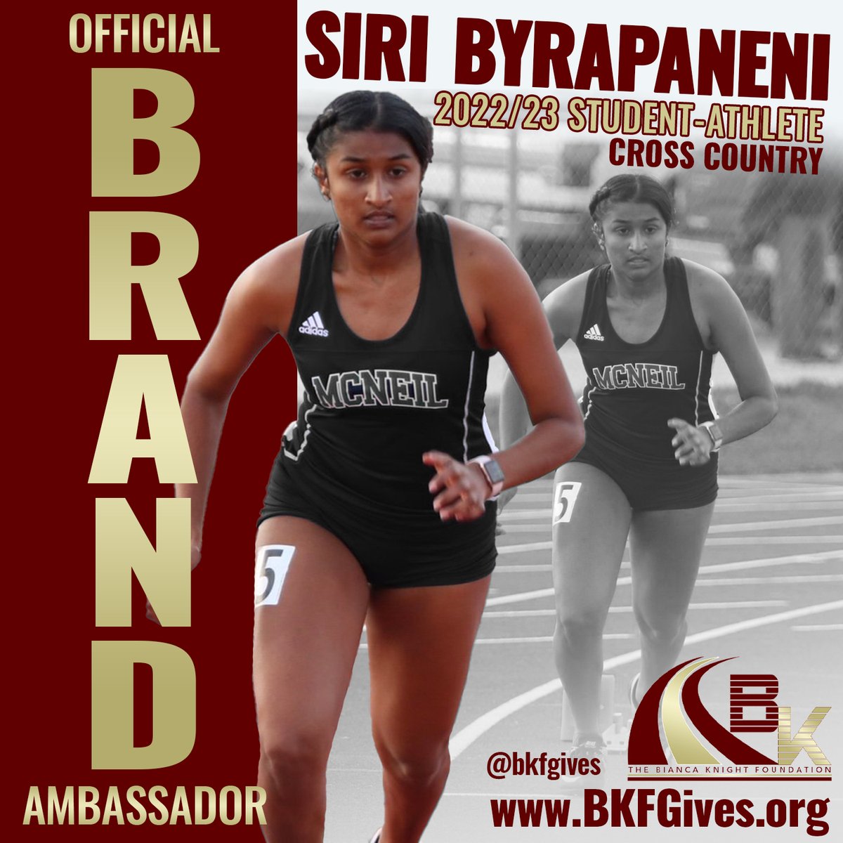 bkfgives's tweet photo. The Bianca Knight Foundation is proud to announce Siri Byrapaneni as another Brand Ambassador. Siri was captain of her high school varsity cross-country team, a leader in her community and is currently attending UT Austin. Visit https://t.co/JNaG2kcNhV to learn more.
#BKFGives https://t.co/nyCQ5rTlIW