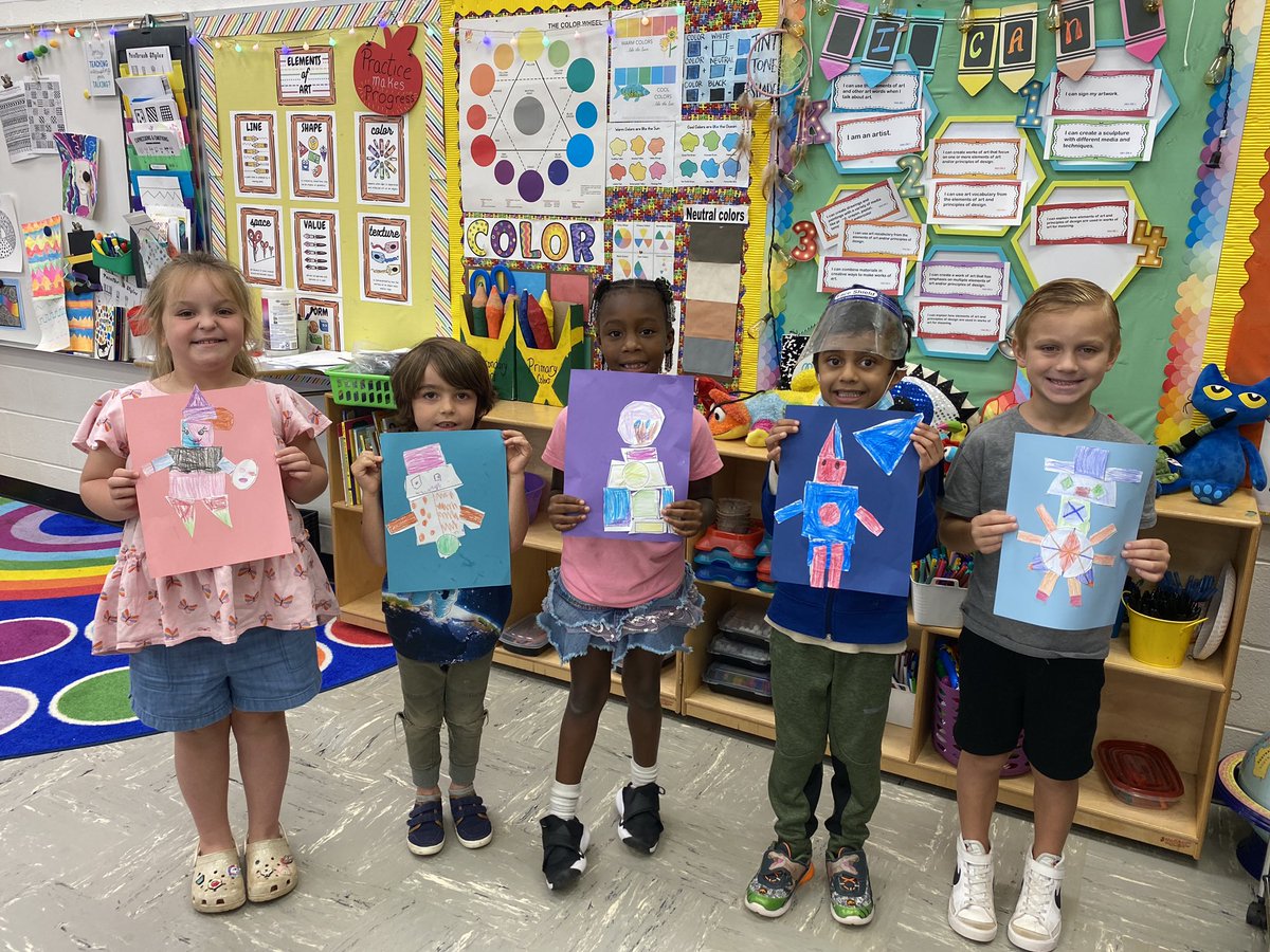 hellomsdey's tweet photo. Students learned about shapes and created their own cool shape robots. #artclass #elementaryarts @makishawilliams @FineArtsHCS @HenryCountyBOE @WES_HCS https://t.co/pOUwpfDK0K