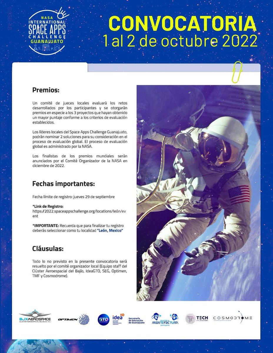 virtualupiig's tweet photo. "Hackathon Space Apps Challenge Guanajuato", el desafío de aplicaciones espaciales más grande del mundo.

Integra tu equipo, colabora y usa los datos de la NASA para encontrar soluciones al espacio y los desafíos más urgentes de la Tierra. 

🌐 https://t.co/EH3Wygsiso https://t.co/O9pUdzCksI