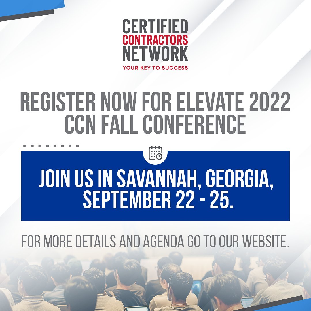 contractorsnet's tweet photo. Register now for Elevate 2022 - CCN Fall Conference

Join us in Savannah, Georgia, September 22 - 25.

For more details and Agenda go to our website. https://t.co/qiepcHnYvL
