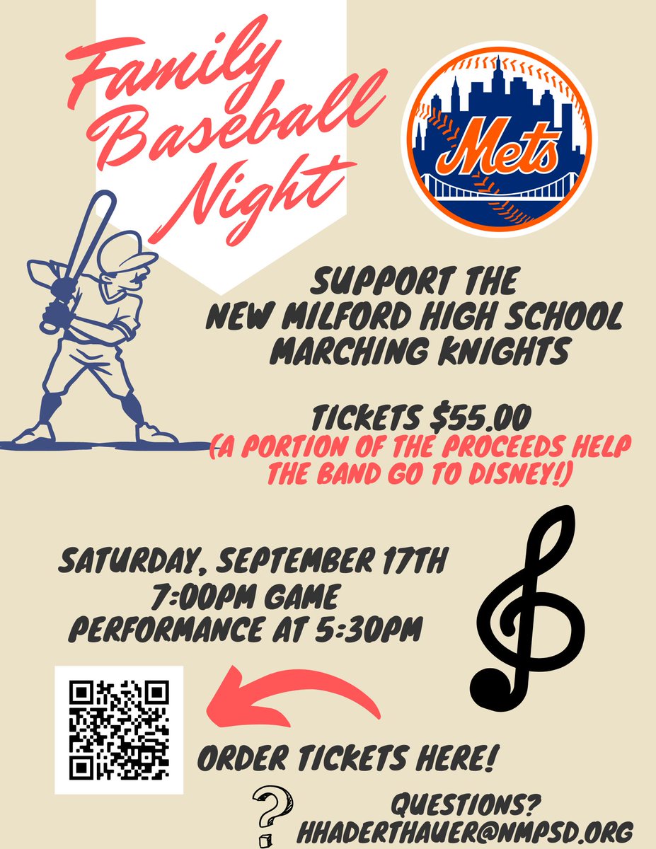 NMHS Knight Band performs before Mets Game!! Saturday September 17th 5:30pm! Seats in section 130! Reserve your seats today at forms.gle/LNVxs3qWeEqjic… #nmuknight <a href="/NMSchools_NJ/">NewMilfordSchoolsNJ</a>  <a href="/NewMilfordHS/">New Milford HS</a>  <a href="/NewMilfordHS_NJ/">NM High School</a> <a href="/NewMilfordPatch/">New Milford Patch</a>