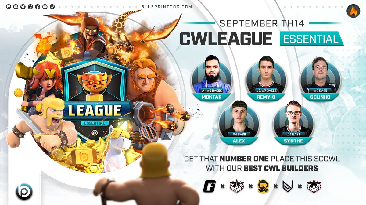 😌┋The Clan War League is about to start, and we have your back!

🔥┋The New TH14 CWLeague🏆Essential Pack is here!

blueprintcoc.com/CWL-Essential

🛠️┋SEVEN Days, SEVEN Wars, SEVEN Bases by
1️⃣ <a href="/Moktar145/">Moktar</a> x2
2️⃣ <a href="/Remy_O_coc/">Remy-O</a> x2
3️⃣ <a href="/CelinhoCoc/">ELEVATE CELINHO</a>
4️⃣ @Alexx_Clash
5️⃣ <a href="/Synthe_coc/">Synthé</a>

Get Yours!