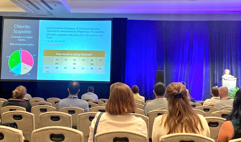 GeologyLeics's tweet photo. 👏👏 to MGeol graduate @ZPhelpsBarber on presenting her masters research at the SEG2022 conference in Denver earlier today! The work forms part of the @NERCscience Cubes project investigating sediment hosted Cu and Co deposits. Great work Zoe! https://t.co/ls7IzAYm8r