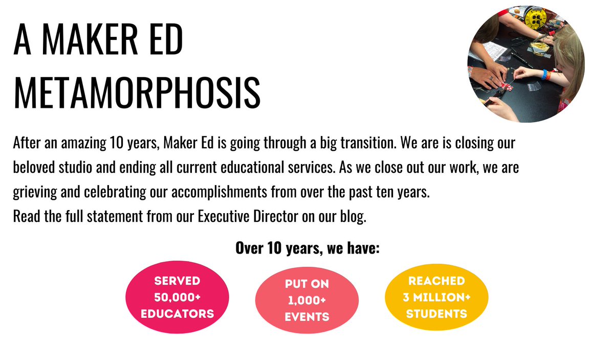 We are proud to have served over 50,000 educators, put on over 1,000 events, and reached over 3 million students over our decade of work. Our #impact is undeniable: #makereducation is the future.