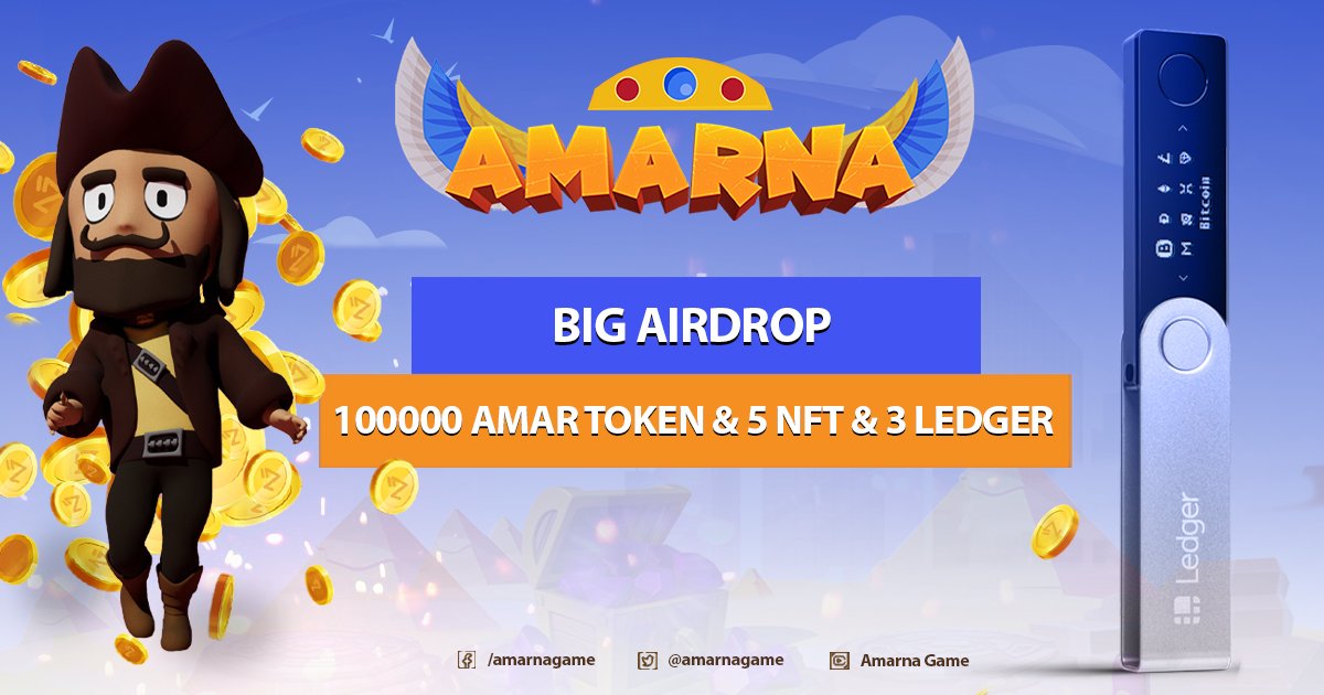 AmarnaGame's tweet image. 📣 Huge #Airdrop 🔥

💥💥BIG Prize Pool :
100.000 $AMAR + 5 FREE NFT + 3 FREE LEDGER

Fasten your seatbelts because we are announcing you that we are making a massive #giveaway including 100.000 AMAR Tokens, 5 NFT’s and 3 Ledgers.

Join Here ⬇️
bit.ly/3R1Ab0K