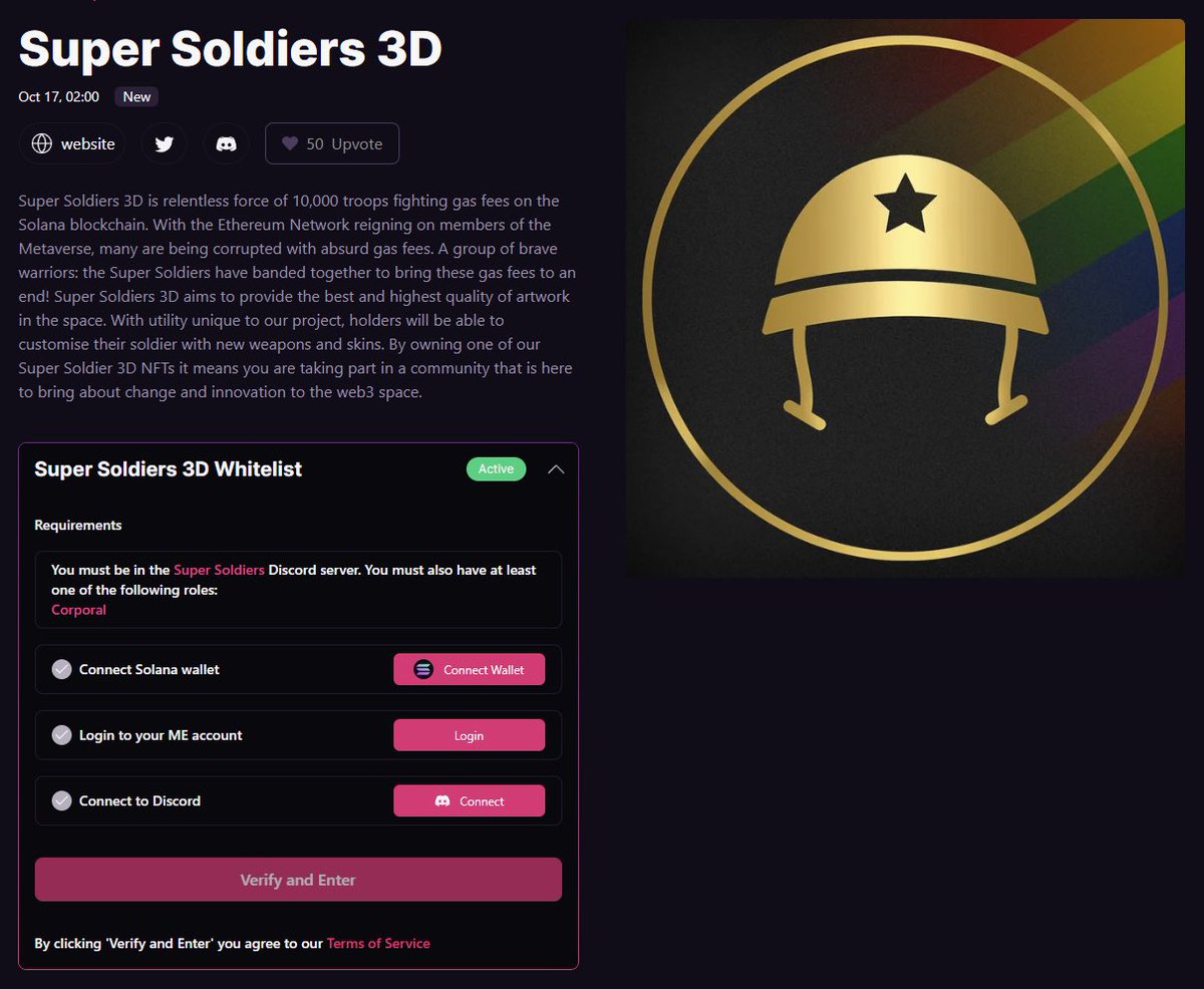 SuperSoldiers3D's tweet photo. Big thanks to @mrunique &amp; @MagicEden for helping us setup their new WL tool. 🖤

Allowing users to efficiently join our Whitelist using Magiceden’s drop calendar UI.

If you’re interested in joining our WL, you can now do so via Magiceden👇
https://t.co/ZDrP82IAEJ

#Solana https://t.co/N76oV7yHpo