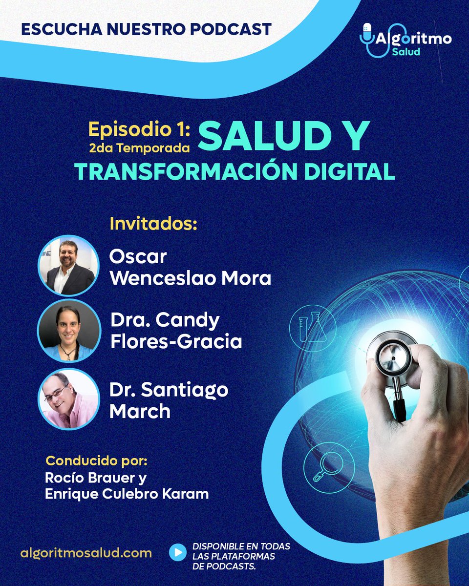 Ya está disponible en todas las plataformas de podcasts  el episodio “salud y transformación digital” .En dónde nuestros expertos en salud hablan sobre la inteligencia artificial, telemedicina y la digitalización de la atención médica. No te lo piedas en: algoritmosalud.com