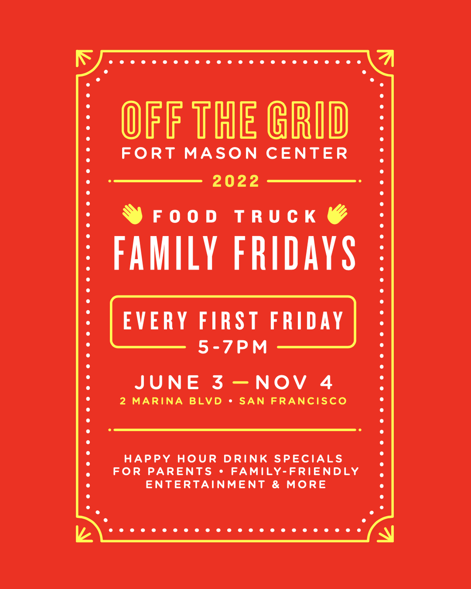 Family Friday is back!! 🥳 Family friendly fun for everyone awaits - and we're partnering with @bayareadiscoverymuseum again to bring you EXTRA educational fun! See you this Friday 9/2 at Fort Mason from 5-10pm!