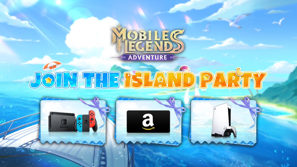 Join me today in MLA for a chance to win a PS5, Switch, or Amazon gift card. 
by using gift code SUMMER0826 plus participate in the Summer “Island Party” event to get up to 100 free summons and 1000 diamonds.
link: bit.ly/MLA_DtayKnown  

#mla #MobileLegendsAdventurePartner