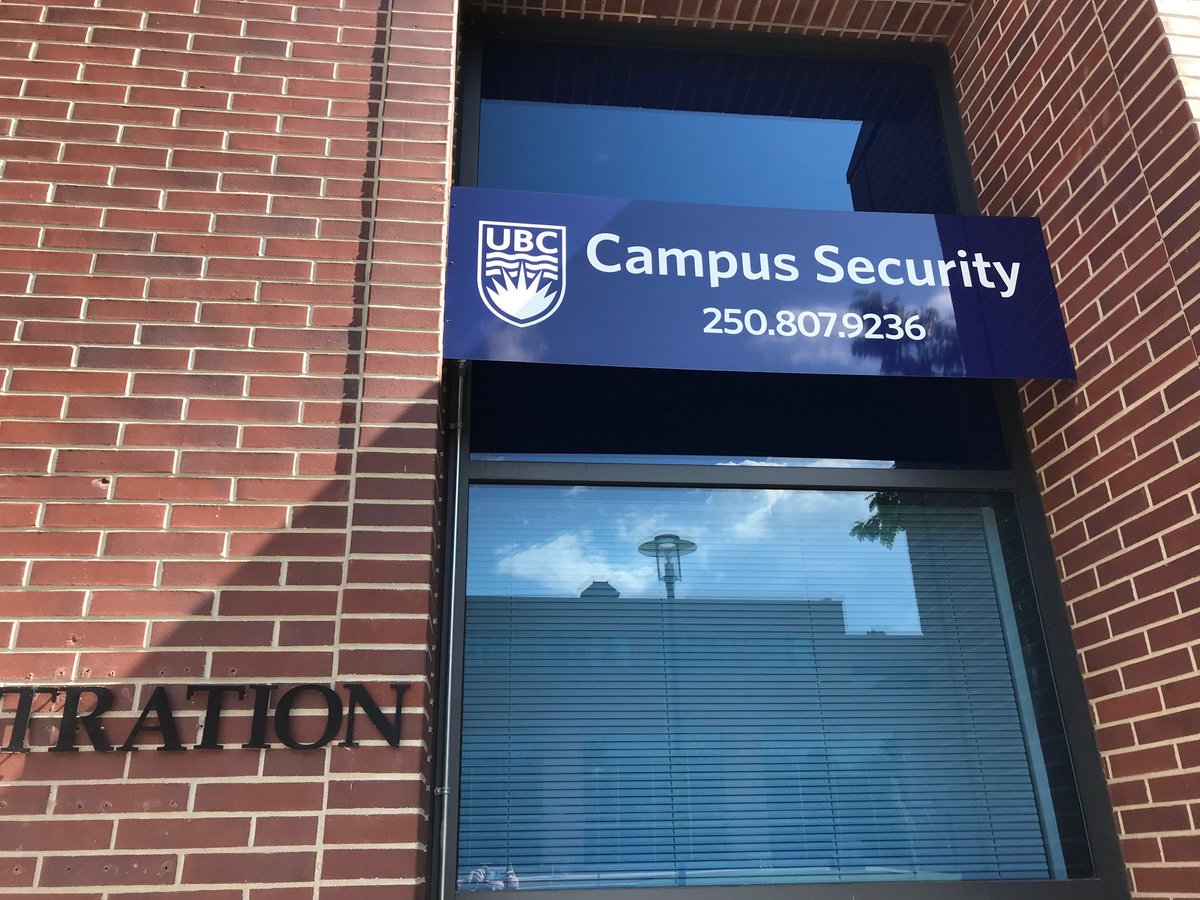 UBCOSecurity's tweet photo. Out with the old and in with the new. The former sign was from the Okanagan College days. Now upgraded to reflect current UBC logo standard. We are open 24/7 to serve the campus community located at Admin 104.
Download the UBC Safe App. https://t.co/AXnKzkVPnM