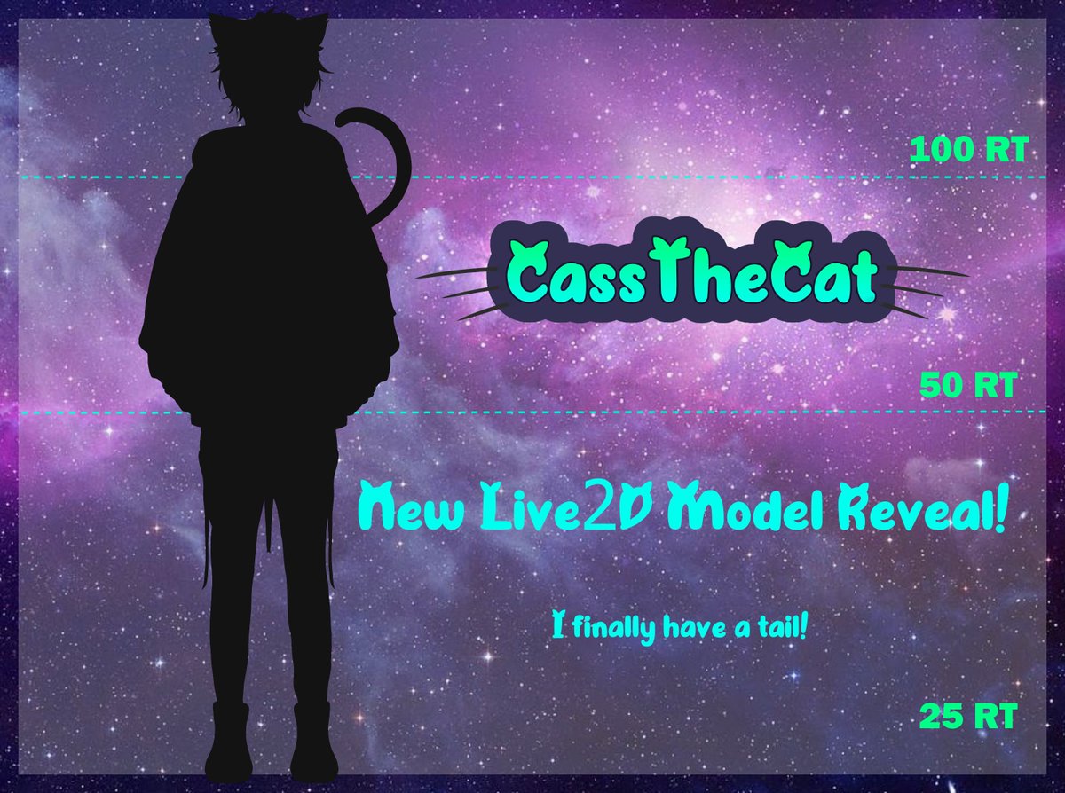 Cass_TheCat's tweet photo. It has finally been done! The Live 2D model is finished and I FINALLY have a tail!

This time we're doing this right so RT to start revealing the new model before we get to meet him on stream, I'm so hyped!

#Vtuber #ENVtuber #VtuberEN #VtuberUprising #VtuberDebut #vtubermodel https://t.co/QqagqEpOnA