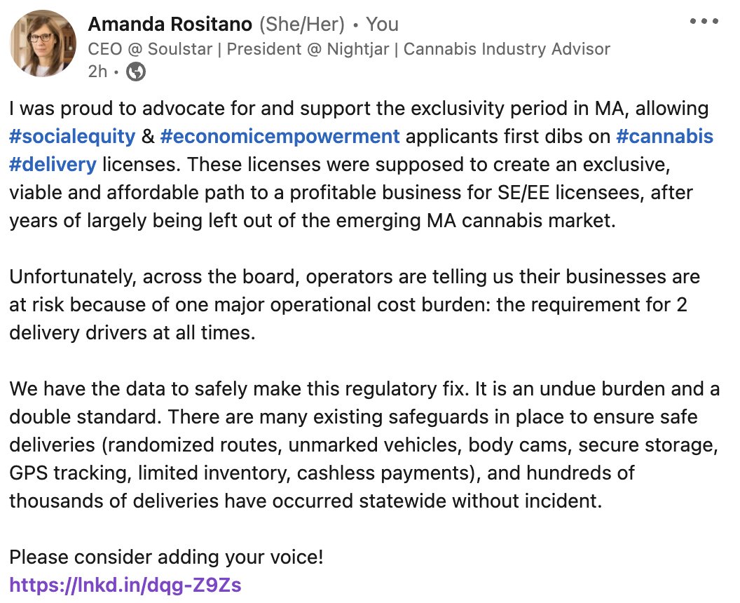 Soulstar_io's tweet photo. Please consider adding your name for #socialequity in the MA cannabis delivery program! https://t.co/XEgoNjM2zW