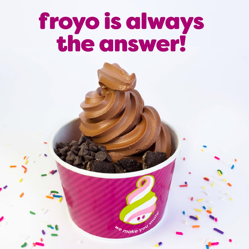 MyMenchies's tweet photo. What’s your Menchie’s motto? Do you believe froyo is always the answer? Or are you more of a “froyo o’clock” person? Tell us in the comments! #Menchies #FrozenYogurt #Froyo #Dessert #FrozenDessert #FrozenTreat #FroyoAndToppings #MenchiesMotto #SwirlTime #FroyoIsTheAnswer https://t.co/IfbD4EUoJy