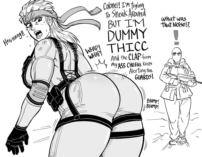 Patreon Request: 
Rule 63 Solid Snake's Thicc Ass Clap alerting the guards.
I don't know why this requester wanted Snake's Ass (female) when we already have a perfectly good Snake's Ass (male) available. 