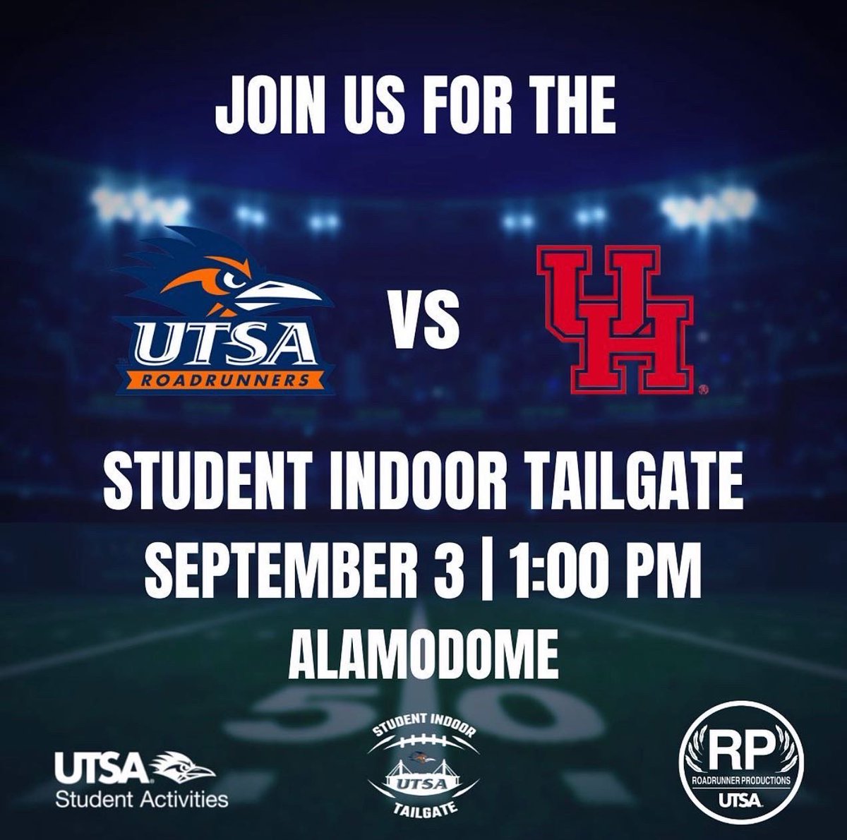 Get Game Day ready INSIDE the Alamodome at the Student Indoor Tailgate at every home football game! Check out more info on RowdyLink. Search for Student Indoor Tailgate. rowdylink.utsa.edu/event/8216021

#UTSA #UTSAGAMEDAY