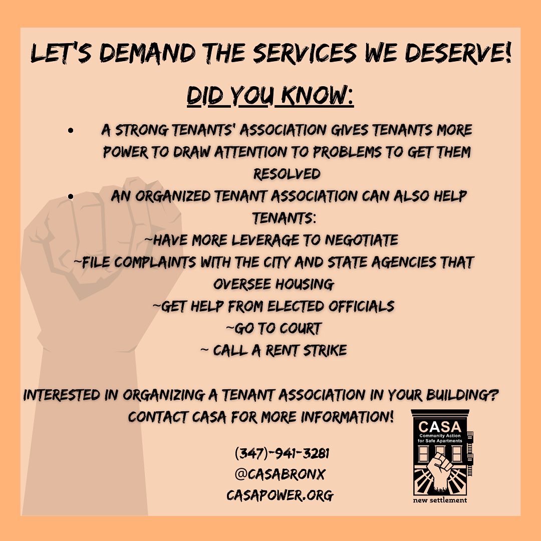 CASAbronx's tweet photo. Interested in learning more about organizing a tenant association in your building? Contact us for more information! #CASApower https://t.co/FlwSmfjeUD