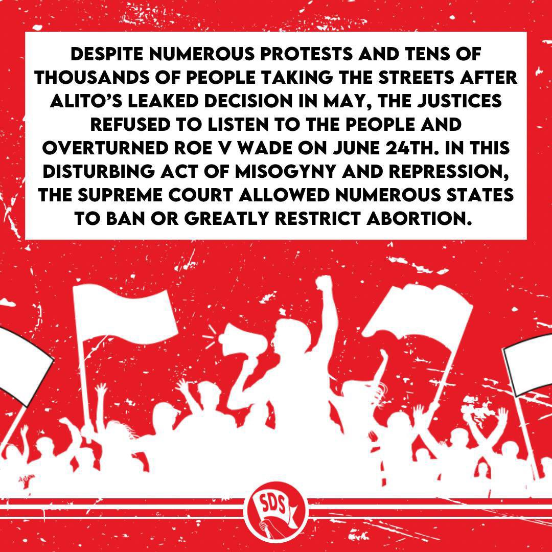 NewSDS's tweet photo. 🚨National Day of Action🚨 

Reproductive rights are under attack!

The overturning of Roe v. Wade is just one of the many attacks on women’s and reproductive rights! We will continue taking the streets demanding reproductive rights for all! https://t.co/4XGuYcDS4u