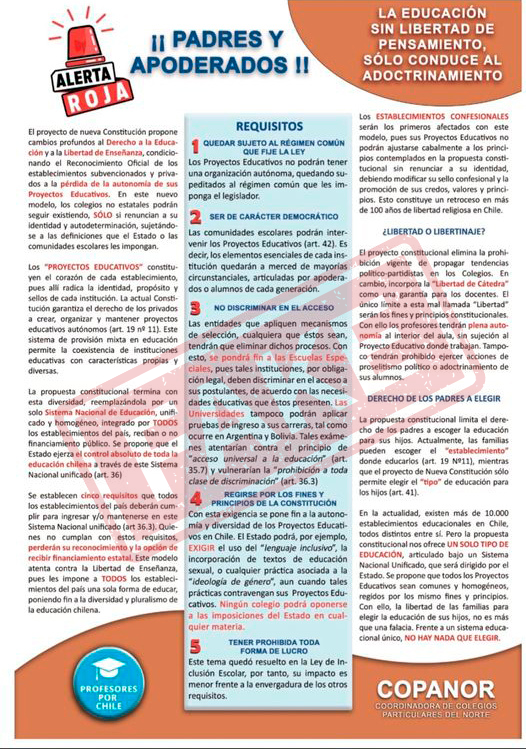 redofem's tweet photo. 🔴DENUNCIA: Colegio difunde propaganda del rechazo a apoderadas/os vía correo electrónico. El folleto está firmado por "Profesores por Chile" (franja ciudadana del rechazo) y "Copanor" (Colegios particulares del norte) #Apruebo4deSeptiembre
@supereduc_cl @Mineduc @ProfMarcoAvila https://t.co/dXjcovtiz9
