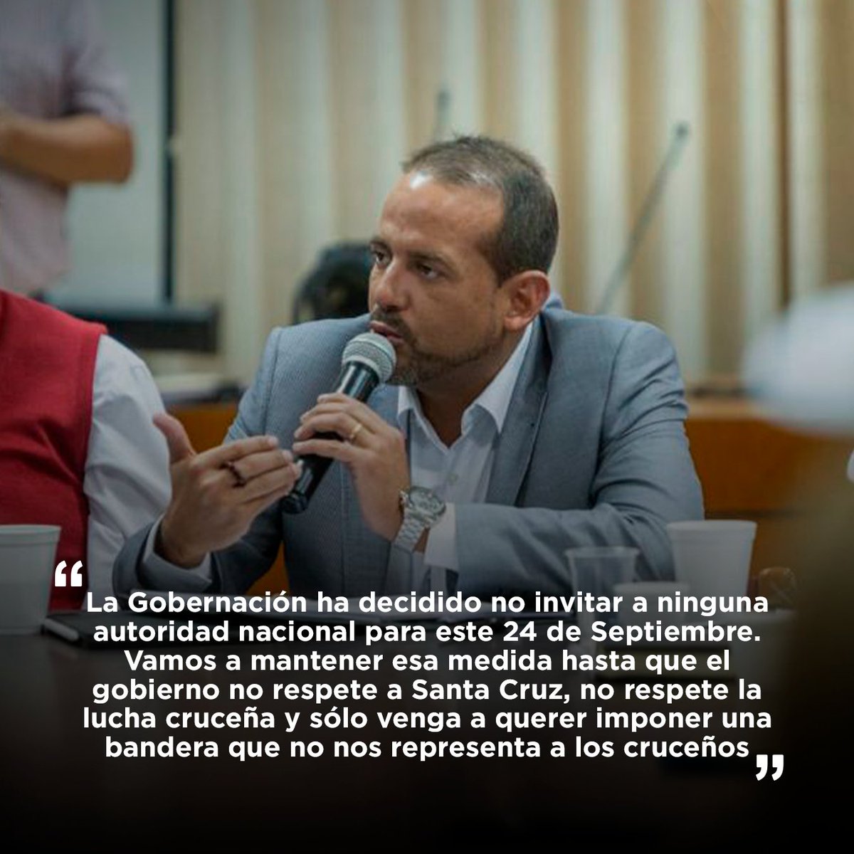 ProvinciasDeScz's tweet photo. Nuestro gobernador @LuisFerCamachoV toma la decisión de no invitar a ninguna autoridad nacional para este 24 de Septiembre. https://t.co/78mmbJblTx