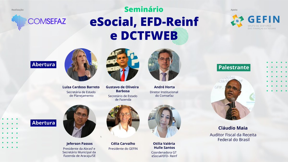 comsefaz's tweet photo. Amanhã, 30 de agosto, acontece o Seminário eSocial, EFD-Reinf e DCTFWEB, realizado pelo Comsefaz com o apoio técnico do Gefin. https://t.co/w1ndLbQT7T