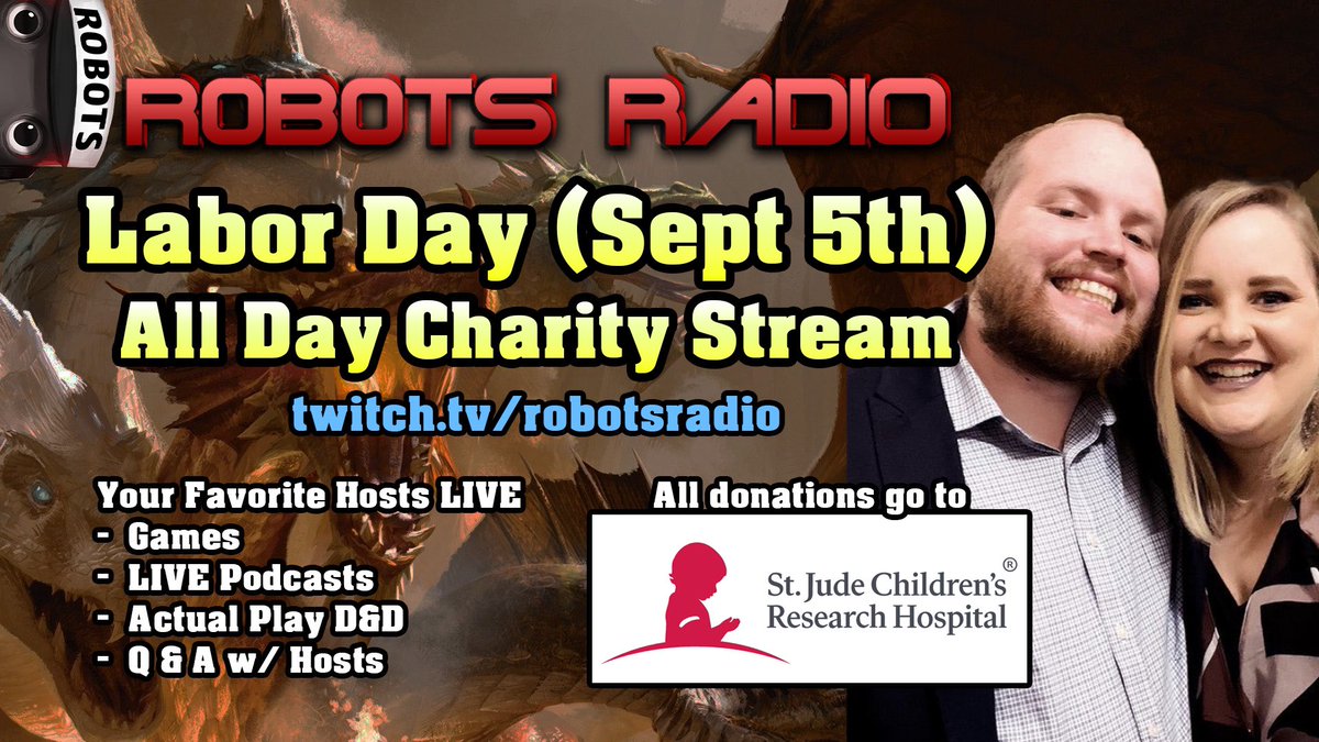come join the Cups, with the <a href="/robots_radio/">Tom / R0B0TS @ Robots Radio Podcast Network</a> network for a Labor Day stream!!! 100% of the monies raised will benefit <a href="/StJude/">St. Jude</a>. Check it out!
