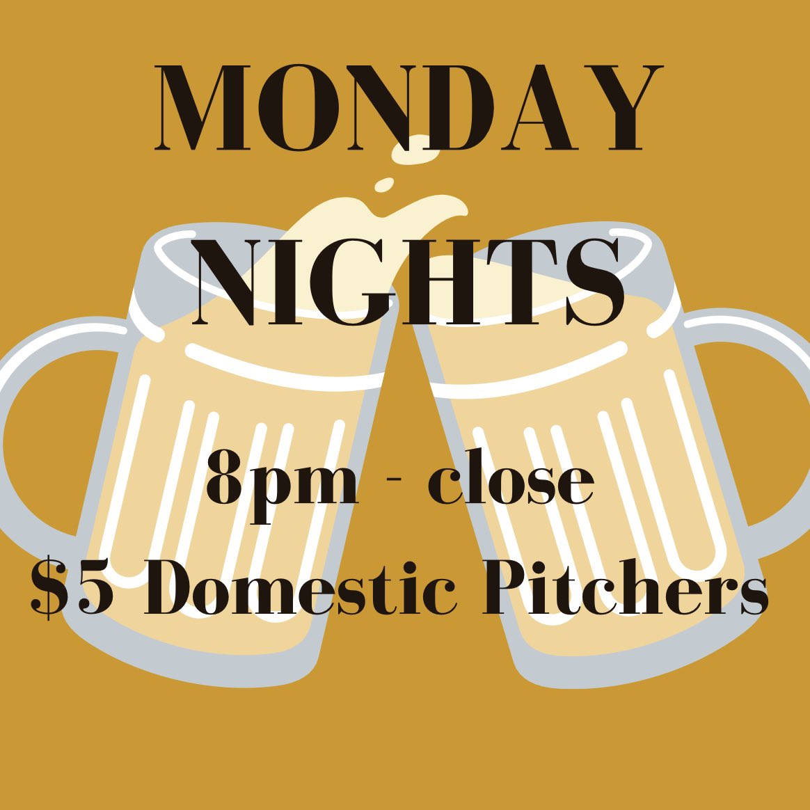 Come enjoy $5 Domestic Pitchers tonight‼️ (includes Bud Light, Michelob Ultra, Yuengling, and Miller Lite)