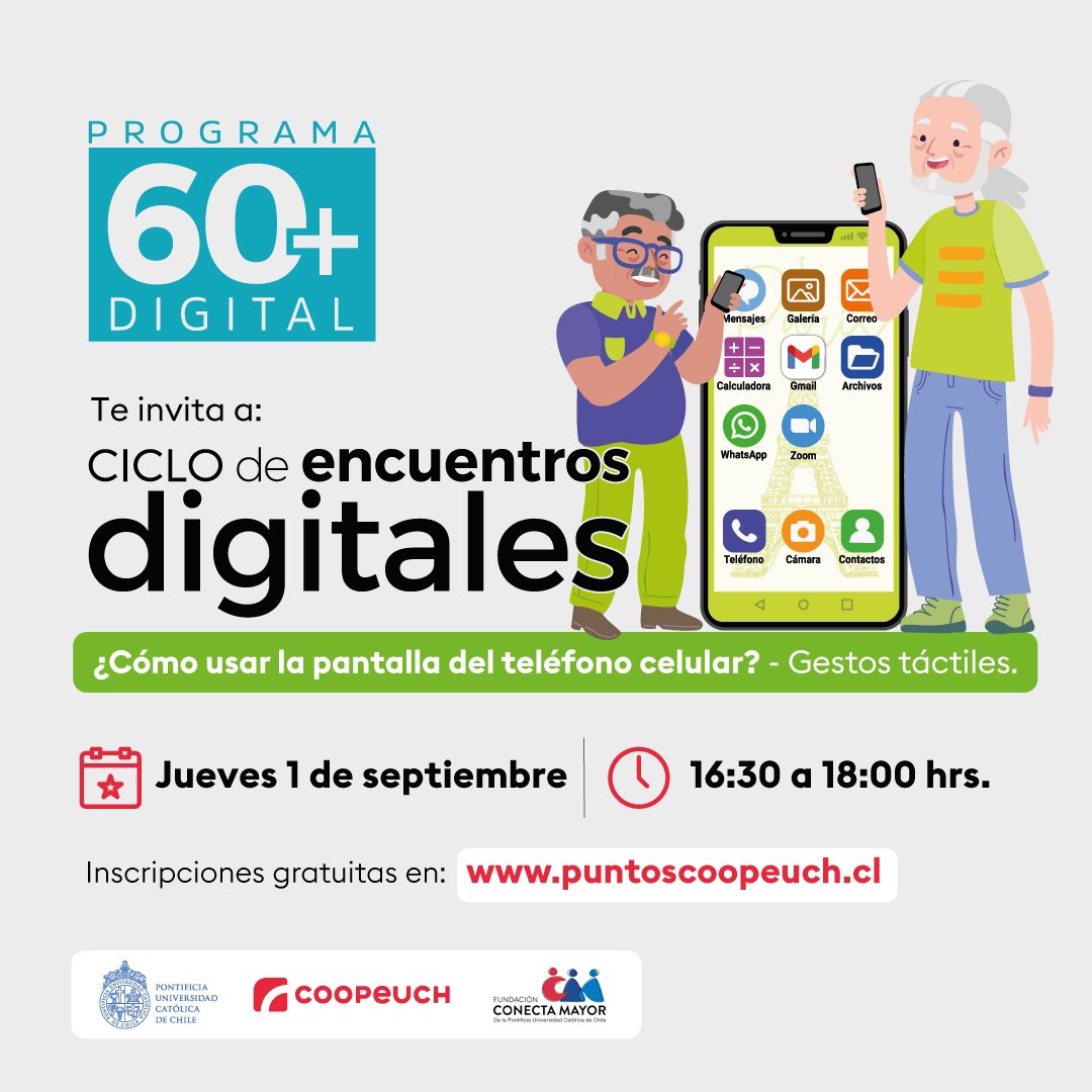 ¡No es fácil explicar términos que muchas veces tenemos tan incorporados como “hacer zoom con los dedos”, scroll/deslizar, entre otros a una persona que no ha utilizado un dispositivo touch! 

Este encuentro te va a equipar con las herramientas y conocimientos para enseñarlos.