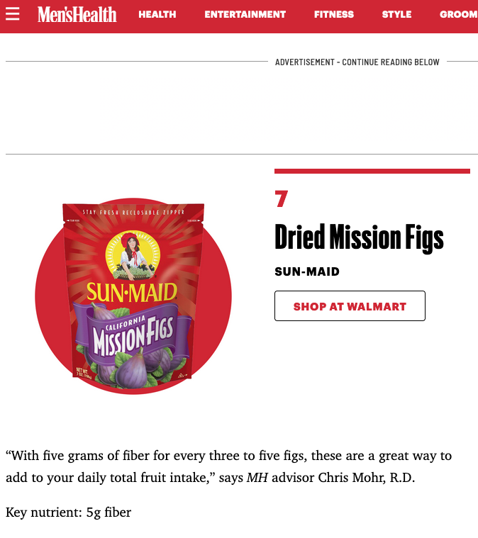 Thank you <a href="/MensHealthMag/">Men's Health Mag</a>! We are thrilled to be included in their Best Foods for Men Awards. 

See the full line-up here: menshealth.com/nutrition/g407… 
#fiberfoods #driedfigs #snacks