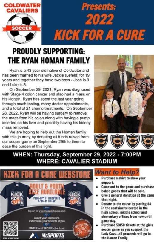 McsobersSaloon's tweet photo. Cheer on the Lady Cavs Soccer and support the Homan Family on September 29 at 7pm at Cavalier Stadium!  Shirt orders are due Sept 11.

Come help support a great friend of mine and watch the Lady Cavs. https://t.co/CuHUIUhNNP