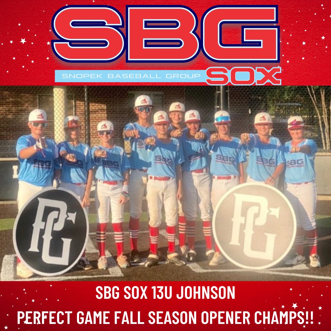 SBGsox's tweet photo. ⭐CONGRATS to SBG Sox 13U Johnson on their 1st Place finish in the Perfect Game Fall Season Opener!!
@PG_Tourney
➡️ Keep up the GREAT work!! 👊
#SBGSox https://t.co/tLbB6qMaVd