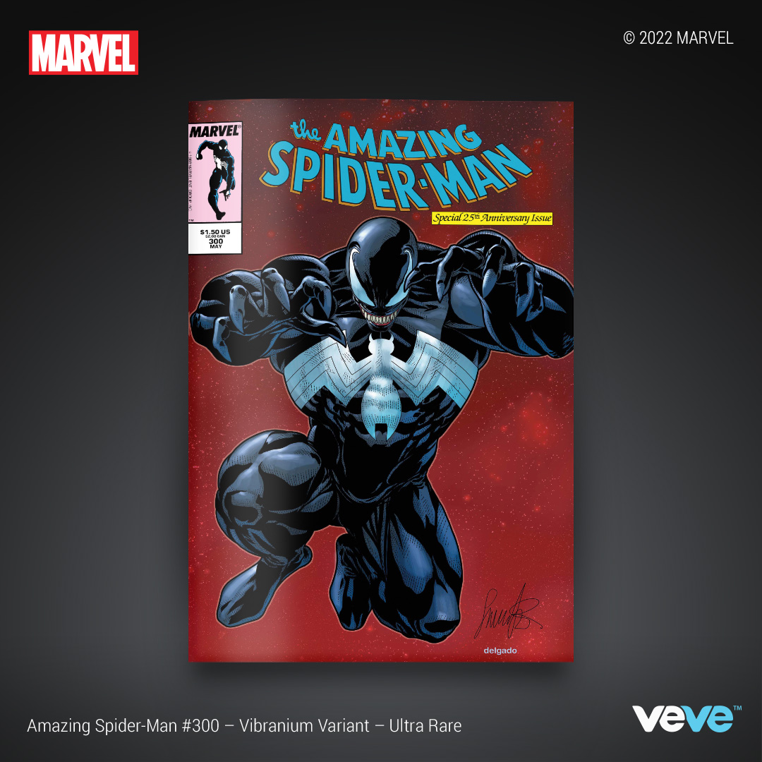 veve_official's tweet photo. Get a closer look at the VeVe-Exclusive Rare &amp; Ultra Rare covers by @SalvadorLarroca and @delgaduck for @Marvel’s Amazing Spider-Man #300! 

Super Limited Edition drops Tue, 30 Aug at 8AM PT in blind box format: https://t.co/7sXHI9vKaW

#MARVELxVeVe https://t.co/I3zTvircEC