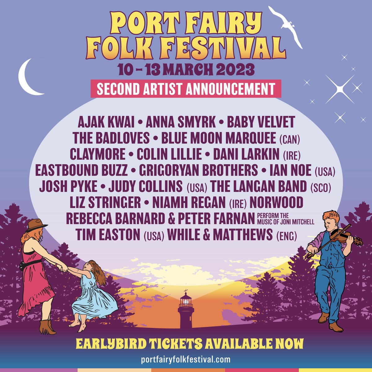 Port Fairy Folk Festival (@portfairyff) on Twitter photo 1/2 - Welcome to <a href="/PortFairyFF/">Port Fairy Folk Festival</a> <a href="/ajakKwai/">Ajak Kwai</a>, <a href="/AnnaSmyrk/">Anna Smyrk</a>, Baby Velvet, <a href="/TheBadloves/">The Badloves</a>, <a href="/bluemoonmarquee/">Blue Moon Marquee</a>, Claymore, <a href="/ColinLillie/">Colin Lillie</a>, Dani Larkin, <a href="/EastboundBuzz/">Eastbound Buzz</a>, <a href="/GrigoryanBros/">Grigoryan Brothers</a>, <a href="/IanNoeMusic/">Ian Noe</a>, <a href="/JOSHPYKE/">Josh Pyke</a>, <a href="/TheJudyCollins/">Judy Collins</a>, <a href="/TheLanganBand/">The Langan Band</a> 1/2 - Welcome to <a href="/PortFairyFF/">Port Fairy Folk Festival</a> <a href="/ajakKwai/">Ajak Kwai</a>, <a href="/AnnaSmyrk/">Anna Smyrk</a>, Baby Velvet, <a href="/TheBadloves/">The Badloves</a>, <a href="/bluemoonmarquee/">Blue Moon Marquee</a>, Claymore, <a href="/ColinLillie/">Colin Lillie</a>, Dani Larkin, <a href="/EastboundBuzz/">Eastbound Buzz</a>, <a href="/GrigoryanBros/">Grigoryan Brothers</a>, <a href="/IanNoeMusic/">Ian Noe</a>, <a href="/JOSHPYKE/">Josh Pyke</a>, <a href="/TheJudyCollins/">Judy Collins</a>, <a href="/TheLanganBand/">The Langan Band</a>