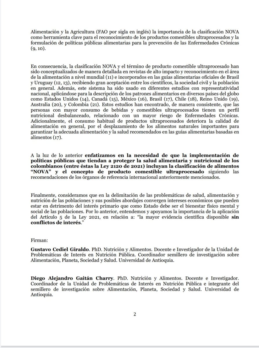 FIANColombia's tweet photo. 🗣️ La academia sin conflicto de interés respalda la validez del sistema NOVA de clasificación de alimentos como herramienta de salud pública basada en la mejor evidencia científica y respaldada por organismos internacionales como @opsoms  y @FAO  #LeyComidaChatarra https://t.co/6mbBcdxw16