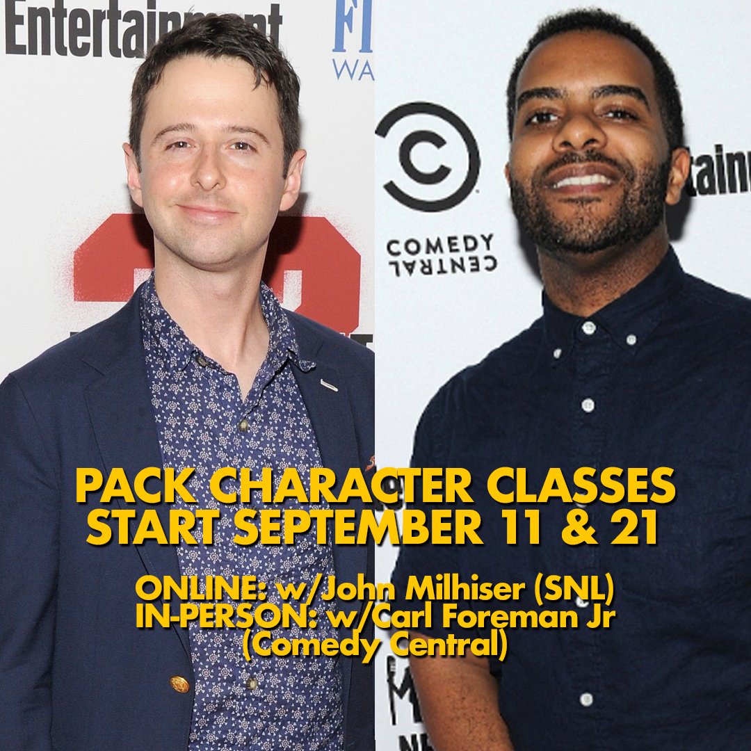 PackTheater's tweet photo. We have online AND in-person Character classes with two great teachers. Build original hilarious characters from the ground up!

ONLINE w/@JohnMilhiser (SNL) starts Sept. 11.
IN-PERSON w/@C42YaDoor (Comedy Central) starts Sept. 21.

Sign up today at: https://t.co/KonZTdR46U https://t.co/xCcbDYWdVk