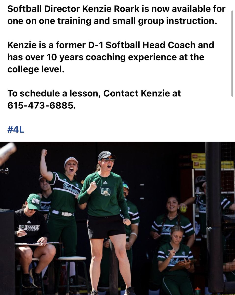 kksoftball4L's tweet photo. Contact Kenzie Roark to schedule individual or team training.  See below for her contact info #4L  @maruccisoftball @KenzieRoark @2D_sportsSB @Softball_La @PGSoftballScout @MarucciSports @softballamerica https://t.co/QTHvZKbOlV