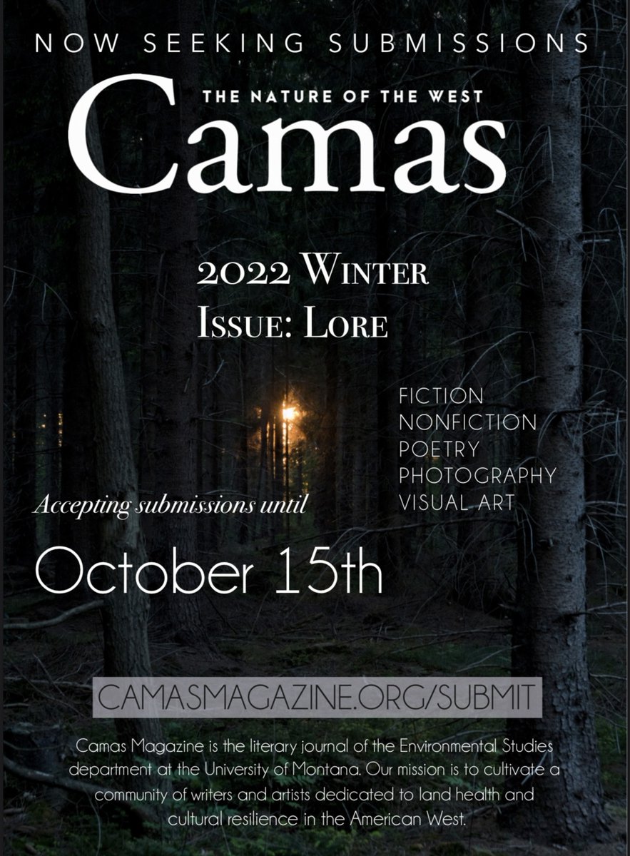 CamasMag's tweet photo. Camas is now seeking submissions for our Winter 2022 issue! Our theme for this issue is "Lore", whatever that means to you. Enchant us, capture us, scare us. We're so excited to read your stories, your poems, and check out your photography. Submit below!
https://t.co/DkozHaEuRA https://t.co/tBSi4XHgbg