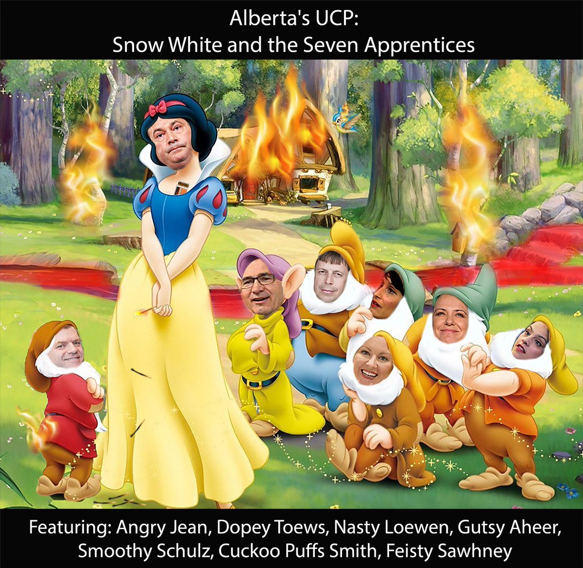 sharEDgoodAB's tweet photo. We hear that tomorrow’s UCP debate is going to be H-O-T!  We wonder why?  Wait, is that a Public Education schoolhouse on fire in the background?  #ableg @ABDanielleSmith @public_ab @djclimenhaga @EdPubTeachers @albertateachers @RachelNotley @JanisIrwin https://t.co/JqhtCr00pW