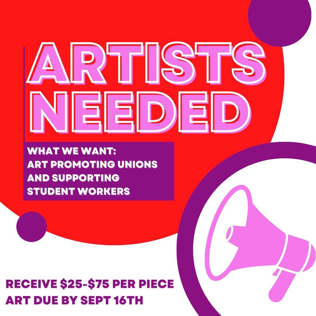 uostudentwrkers's tweet photo. 🚨ARTISTS NEEDED🚨The UO Student Workers Group is collecting artwork for an upcoming labor campaign to promote the idea of undergraduate Labor Organizing and Unionization. https://t.co/zjgUTzvlvH
