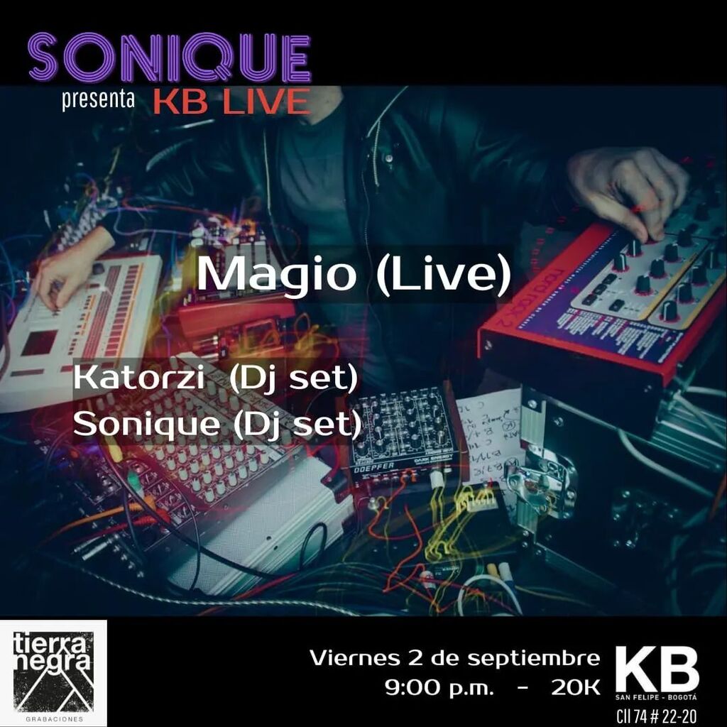 GrabacionesT's tweet photo. Este fin de semana Grabaciones Tierranegra llega a Bogotá con dos eventos para mover el bote el viernes 2 de septiembre. 🎚️🎛️🎹

@magiogiraldo estará como invitado de @sonique_musique presentado un live de remezclas criollas en  KB Live #27 junto a dj… https://t.co/Kz6EVAyqZk https://t.co/20YP26jJU7