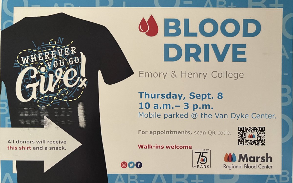 PreHealth_EHC's tweet photo. Mark your calendars and roll up your sleeves!
The @Marsh_Blood mobile will be on the Emory campus Thursday, September 8 between VanDyke &amp; the duck pond from 10am-3pm.
All types needed.
Appointments available &amp; walk-ups welcome.
#BeAHero #BloodDonation https://t.co/iUYRgZ0yGM