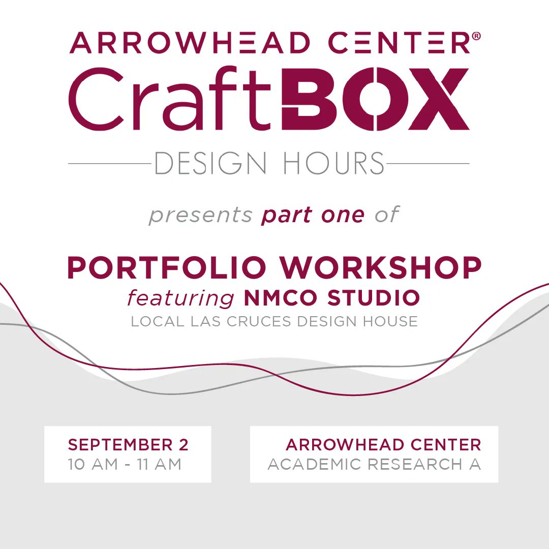 ATI_Arrowhead's tweet photo. We are excited to have NMCO Studio, an award winning creative studio from Las Cruces, this Friday, Sept. 2nd at 10AM for an #ArrowheadCenter #CraftboxDesignHours portfolio workshop. We will discuss approaches to starting a #portfolio, what agencies look for when hiring, and more! https://t.co/nyBofvTuOa