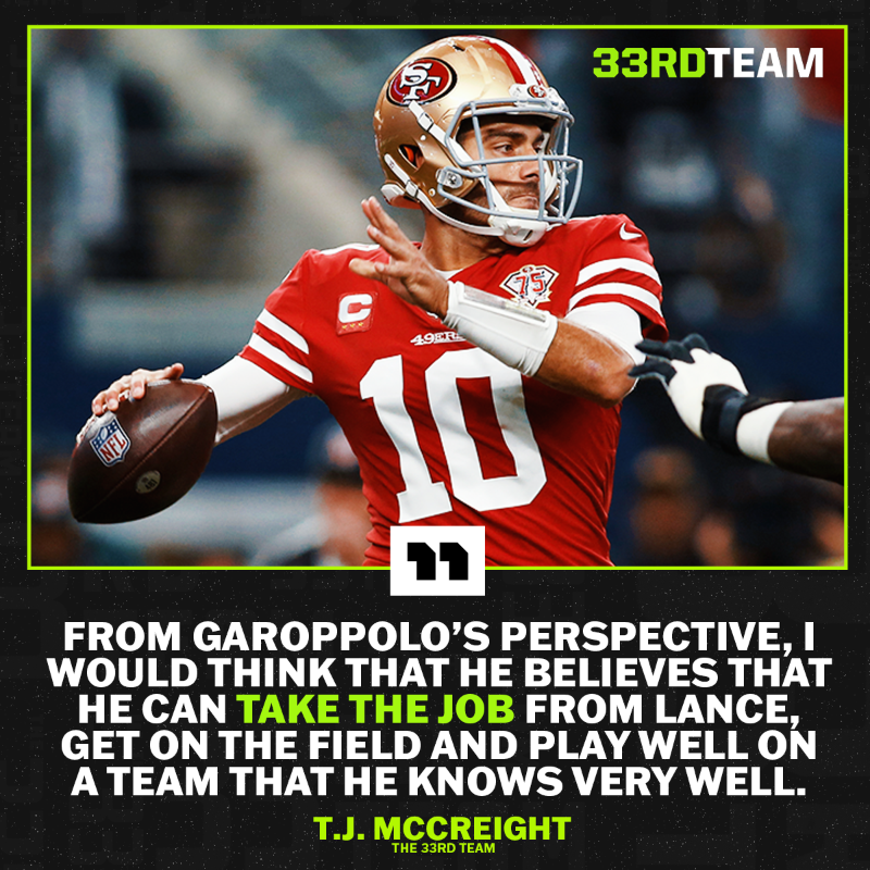 The33rdTeamFB's tweet photo. What Jimmy G staying with the #49ers means for their 2022 season 👀
