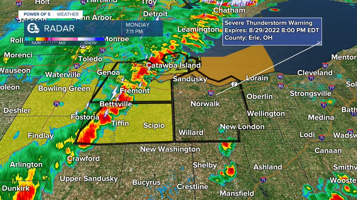 Severe Thunderstorm WARNING for Erie, & Huron Counties, OH until 8pm Monday evening. Brief damaging wind gusts. @wews #ohwx