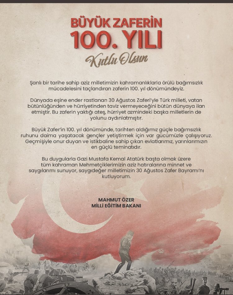 30 Ağustos Zafer Bayramımız kutlu olsun. <a href="/izmir_ilmem/">İzmir İl Milli Eğitim Müdürlüğü</a> <a href="/MucahitYentur/">Murat Mücahit Yentür</a> <a href="/izmirdinogretim/">İzmir İl M.E.M. Din Öğretimi Bölümü</a> <a href="/yusufyilmaz_dr/">YUSUF YILMAZ</a>  <a href="/gaziemir_mem/">Gaziemir Mem</a> <a href="/OGNDERSE/">OGÜN DERSE</a>  <a href="/s_kntr/">Sema Kunter</a>
