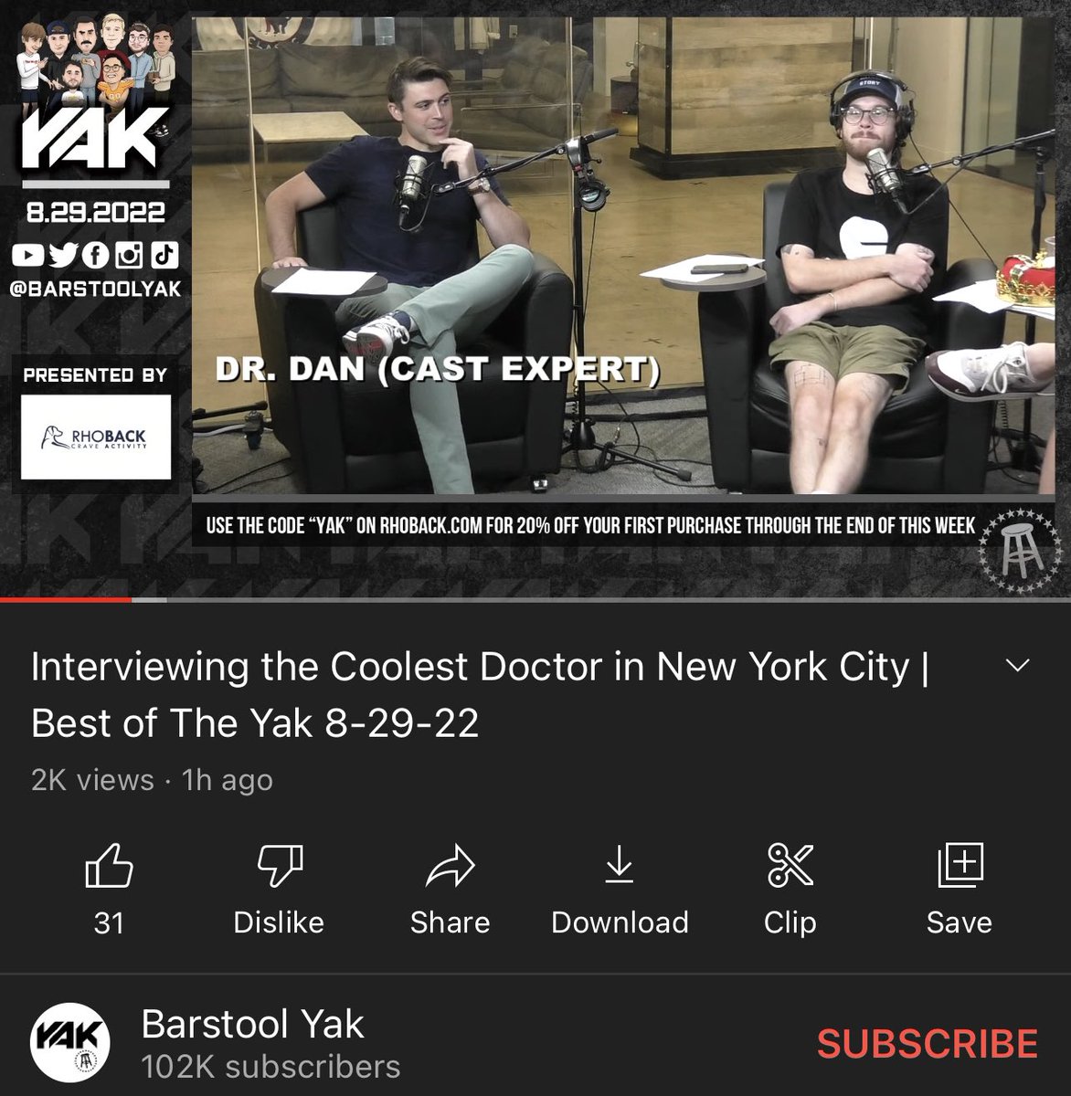 Man_Durray's tweet photo. Absolutely unreal experience as “Dr. Dan” on @BarstoolYak . Thanks so much to @rone @BarstoolBigCat @BFW @nickturani @kbnoswag @OwenRoeder @DaMidgetZimbo @TJHitchings for having me on!

https://t.co/2RnkvwUMyV https://t.co/sMFzjZOsFZ
