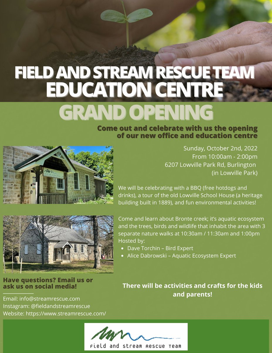 fsrt's tweet photo. On October 2nd, we will be hosting our grand opening for the Field and Stream Rescue Team - Educational Centre! 

See below for more information!🌳🌊
#enviroment #cleanupcanada #cleancanada #ecofriendly #canada #ontario #fieldandstream #enviromentallyfriendly #grandopening https://t.co/gKsl9qXJAn