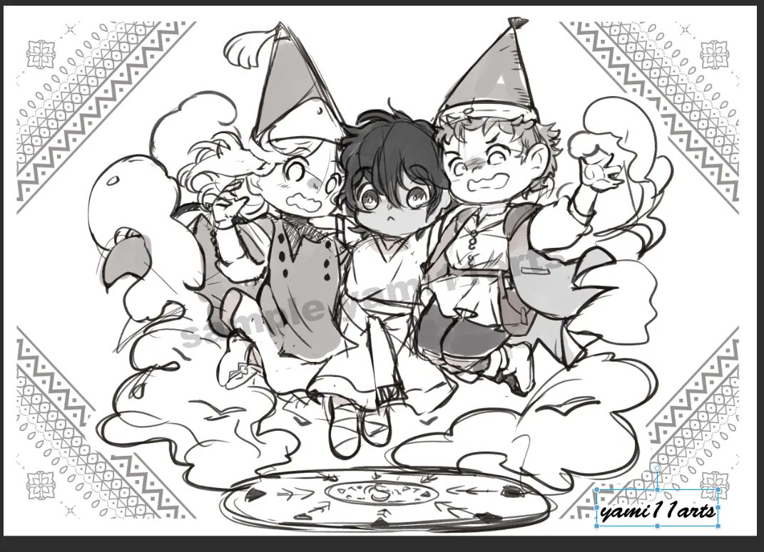 Working in other Witch Hat Atelier art, this time for acrylic stand of Coco, Custas and Tartah 

#witchhatatelier #Δ帽子 