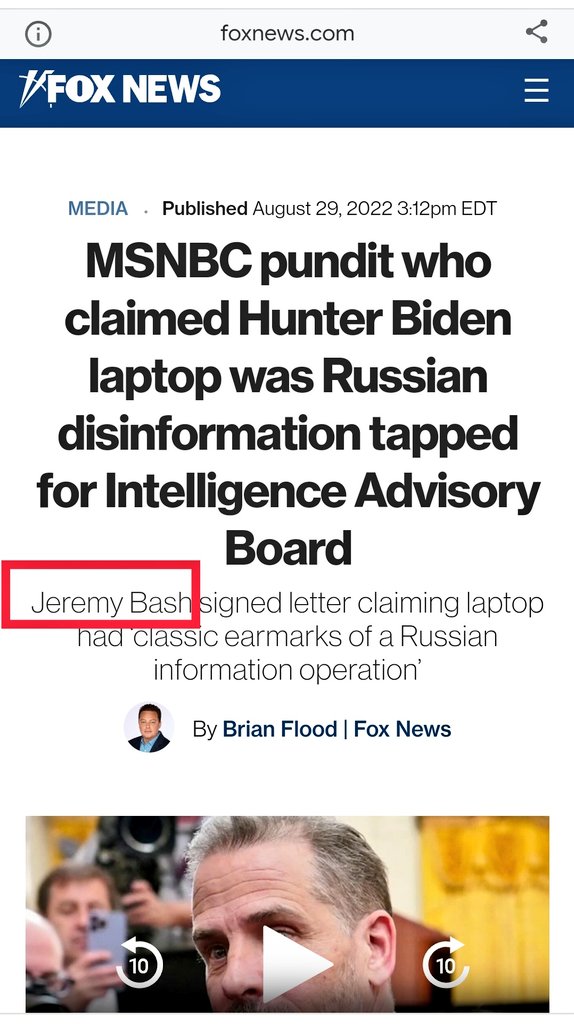 rising_serpent's tweet photo. Joe Biden appoints Jeremy Bash, former CIA chief of staff &amp; MSNBC pundit, who signed the Oct 2020 letter  claiming Hunter Biden laptop was Russian disinformation to intelligence advisory board.
Then Google scrubs results from internet.
The ministry of truth is alive and well. https://t.co/XljnMmHwrN